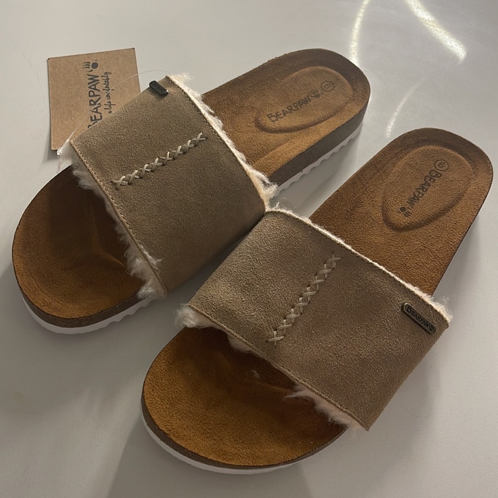 BEARPAW BETTINA BROWN TAN SUEDE SANDALS SLIDES SIZE 9 - Picture 6 of 6